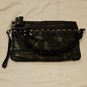Gucci Runway Black Metallic Studded Gunmetal Wristlet Clutch